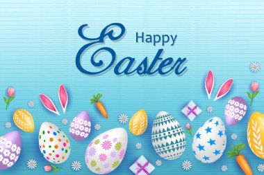 Paskalya bayramı kutlaması için renkli süslü yumurta. Vektör illüstrasyonu