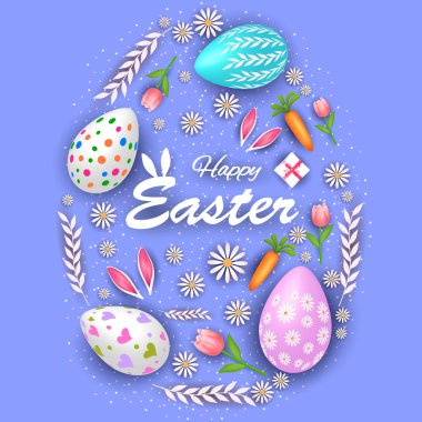 Paskalya bayramı kutlaması için renkli süslü yumurta. Vektör illüstrasyonu