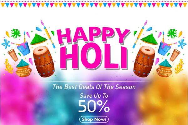 Feliz festival Holi de colores de fondo para las vacaciones de la India — Vector de stock