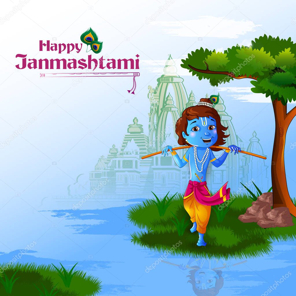 Happy Krishna Janmashtami festival India holiday. Vector illustration