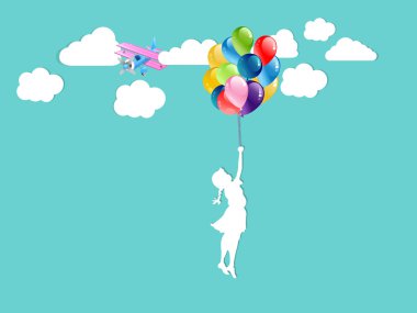 uçan balon ile kız 