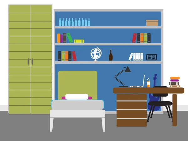 Interieur-Illustration für Studentenzimmer — Stockvektor