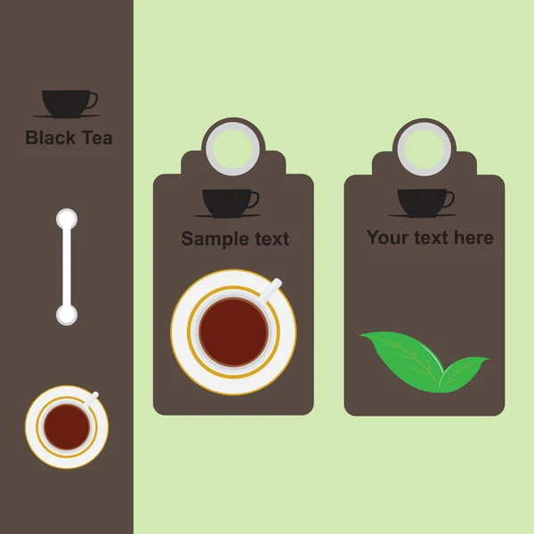 L'étiquette de prix pour le thé, une belle étiquette, différentes qualités de thé, une tasse de thé, la gaieté et l'humeur — Image vectorielle