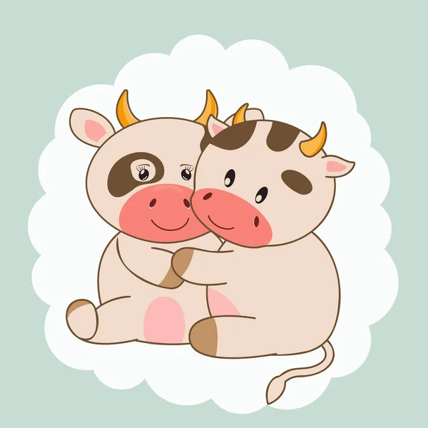 Lindo dulce amor dibujos animados par de vacas. — Vector de stock