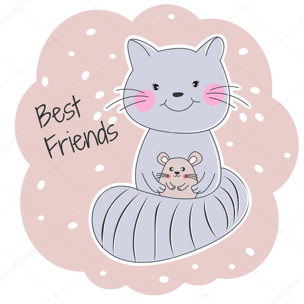Vettoriale stockCarino cartone animato gatto e mouse migliori amici. di  ©andrei.pastsuk@gmail.com #448948292, image size:1024x1024