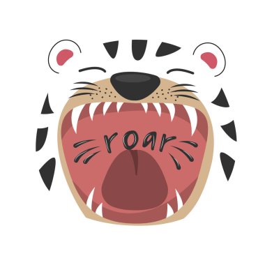 Cute cartoon tiger with open mouth roaring. clipart