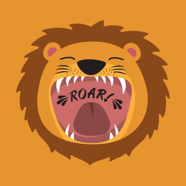 Cute cartoon lion with open mouth roaring. clipart