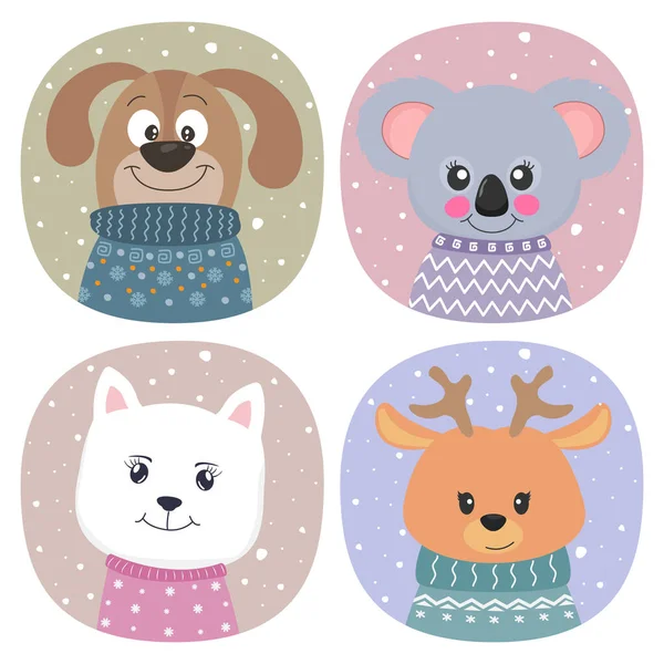 Lindos animales de dibujos animados perro, koala, gato y ciervo estilo plano. — Vector de stock