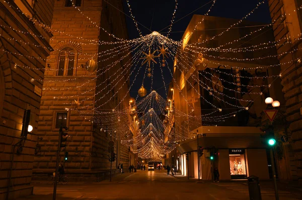Florence November 2020 Christmas Decoration Center Florence Tornabuoni Fashion Street — Stock Photo, Image