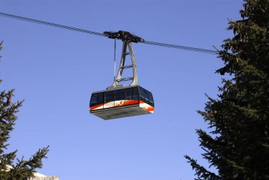 Campitello di Fassa, Şubat 2007: Cableway of Col Rodella, Val Di Fassa, Güney Tyrol. İtalya.