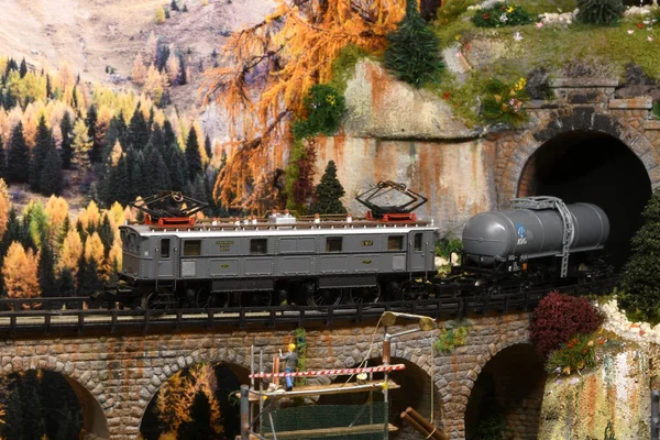 Florence Italy October 2020 Miniature Railway Model Trains Mountains Ambientation — Stock Photo, Image