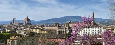 Beautiful view from piazzale Michelangelo of Florence cityscape in spring. From the left, Cathedral of Santa Maria del Fiore and Basilica of Santa Croce. Italy clipart