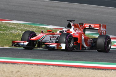 Scarperia, 9 Nisan 2021: GP2 Formülü BOSS GP Şampiyonası antrenmanı sırasında Mugello Pisti 'nde kullanılırken bilinmiyor. İtalya