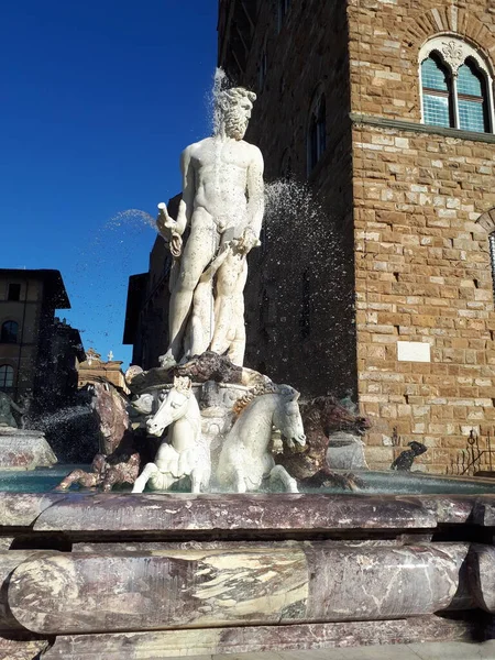 Florencia Fuente Neptuno También Conocida Como Biancone Situada Piazza Della —  Fotos de Stock