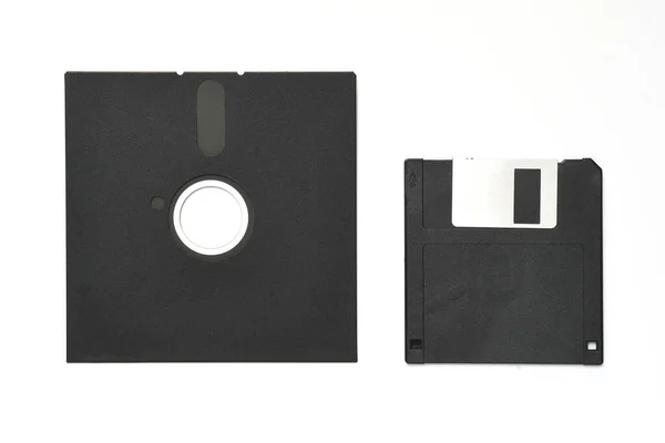 25寸和3 5寸软盘隔离在白色软盘上 — 图库照片