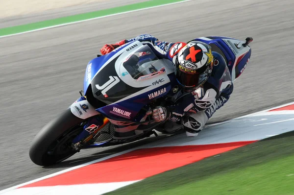 Misano Italia Septiembre 2011 Piloto Español Yamaha Jorge Lorenzo Acción — Foto de Stock