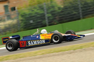 Imola, 6 Haziran 2012: İtalya 'da Imola Classic 2012 uygulaması sırasında klasik F1 Car 1979 Shadow DN9 ex Jan Lammers üzerinde bilinmeyen koşu.