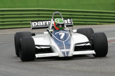 Imola, 6 Haziran 2012: Classic F1 Car 1981 Brabham BT49c ex Nelson Piquet - Riccardo Patrese, Imola Classic 2012 'nin İtalya' daki Imola Circuit uygulaması sırasında.