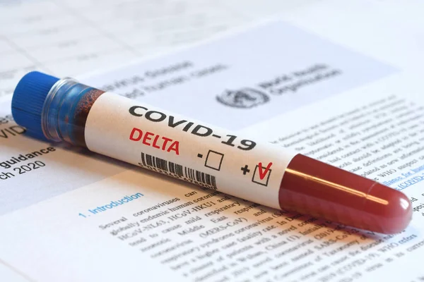 Bloedbuis Voor Detectie Van Virus Covid Delta Variant Met Positief — Stockfoto