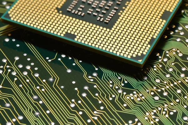 closeup of cpu chip over electronic circuit