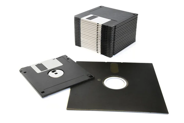 Zoll Und Zoll Disketten Isoliert Auf Weißem Hintergrund — Stockfoto