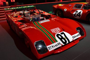 Scarperia, İtalya - 24 Ekim 2025: Ferrari 312 PB, 2025 Ferrari Dünya Finalleri sırasında İtalya 'daki Mugello Pisti' nde sergileniyor.