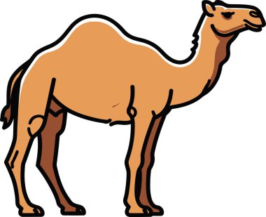 Kendine güvenen bir duruşu ve koyu siyah çizgilerle çizilmiş bronz bir ceketi olan çizgi film devesi eğitici veya seyahat temalı tasarımlar için çarpıcı bir vektör çizimi oluşturur..