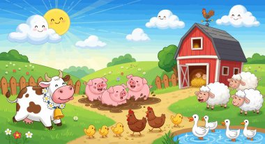 Neşeli çiftlik hayvanları çizimi