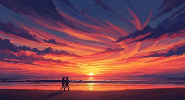 Deniz üzerindeki yoğun günbatımı renkleri