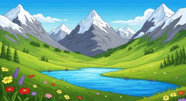 Dağ nehri yeşil vadiden akıyor