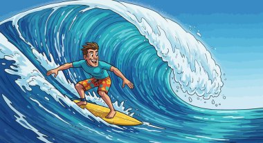 Güçlü okyanus dalgalarıyla sörf yapan sörfçü