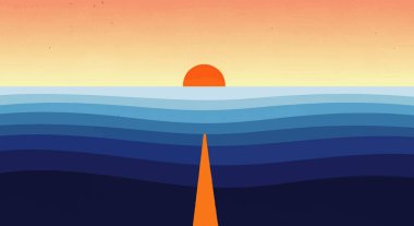Stylized layered sunset seascape