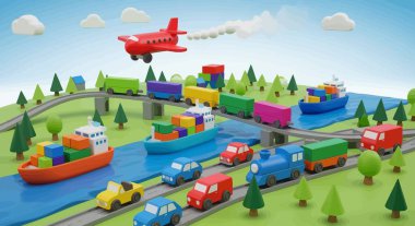 Yoğun Ulaşım Merkezinde Kargo Uçakları ve Kamyonları