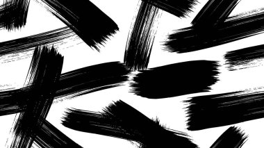 Siyah fırça darbelerini içeren dinamik soyut desen temiz beyaz bir arkaplana rastgele saçılmış. Sanatsal ve modern tasarımlar için mükemmel..