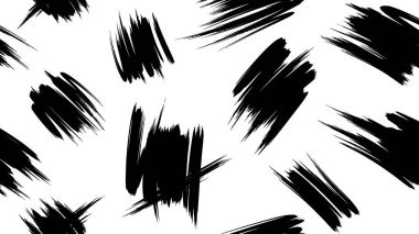 Temiz beyaz bir arkaplanda siyah mürekkep fırçası darbelerinin soyut deseni. Grunge, sanatsal ve modern tasarım öğesi.