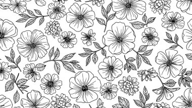 Zarif el yapımı çiçek ve yaprakların zarif ve pürüzsüz deseni. Tekstil tasarımı ve duvar kâğıdı için mükemmel..