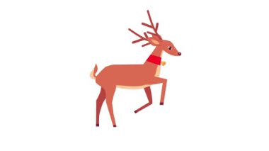 Animasyon ren geyiği sevinçle sıçrıyor. Noel hayvanı animasyon videosu. 