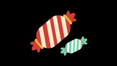 Tatlı şeker animasyonu. Renkli ambalajlı hediyeler içeren tuhaf şeker animasyonu.  