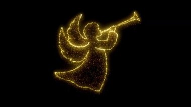 Parlayan melek, sihirli parıldayan ışık efektiyle trompet çalıyor. Noel animasyonu. 