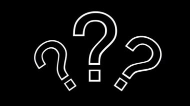 Animasyon soruları dönüyor. Soru işaretleri havada uçuşuyor, kararlar üzerinde kafa yoruyor ve çözümler arıyor. Canlandırılmış soru işareti. 