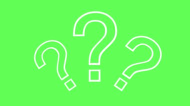 Animasyon soruları dönüyor. Soru işaretleri havada uçuşuyor, kararlar üzerinde kafa yoruyor ve çözümler arıyor. Canlandırılmış soru işareti. 