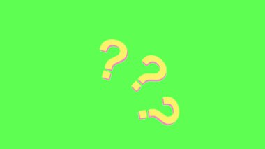 Animasyon soruları dönüyor. Soru işaretleri havada uçuşuyor, kararlar üzerinde kafa yoruyor ve çözümler arıyor. Canlandırılmış soru işareti. 
