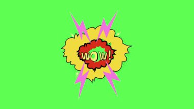 Geçmişe dönük komik yıldırımlı dinamik wow ifadesi. Cesur çizgi roman tarzı patlama efektli video ile ifade