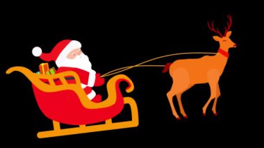 Animasyon Noel Baba Ren geyiği kızağıyla geziyor. Noel animasyonu. 