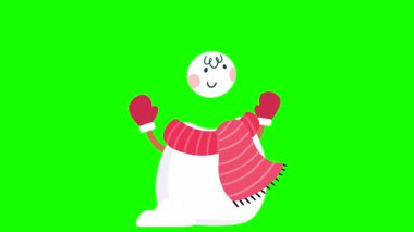 Animasyon Kardan Adam karakteri. Eşarplı ve eldivenli sevimli kardan adam kış eğlencesine hazır. Noel konsepti. 