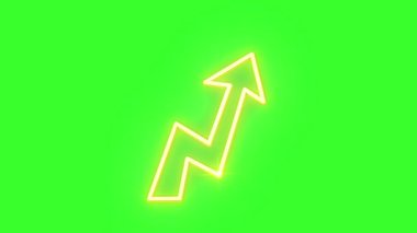 Yeşil arka planda parlayan parlak neon ok, büyüme ve ilerlemeyi simgeliyor