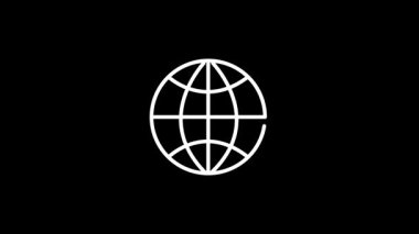 Siyah arkaplanda beyaz dünya logosu, küresel bağlantıyı ve yeniliği simgeliyor, iş, teknoloji veya uluslararası projeler için mükemmel