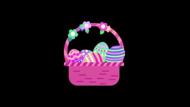 Renkli yumurtalarla dolu ve çiçeklerle süslenmiş neşeli bir Paskalya sepeti.