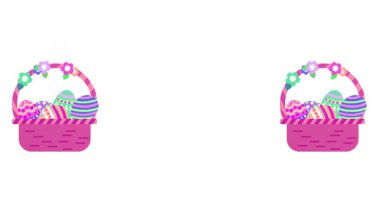 Renkli yumurtalarla dolu ve çiçeklerle süslenmiş neşeli bir Paskalya sepeti.