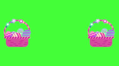 Renkli yumurtalarla dolu ve çiçeklerle süslenmiş neşeli bir Paskalya sepeti.